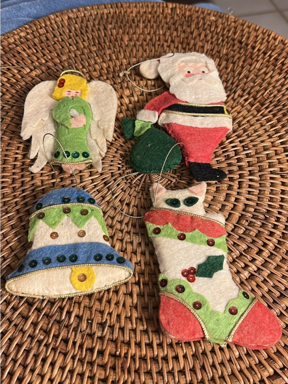 Handmade Felt Christmas Ornaments - Santa, Angel, Bell, Stocking - Multi-Color